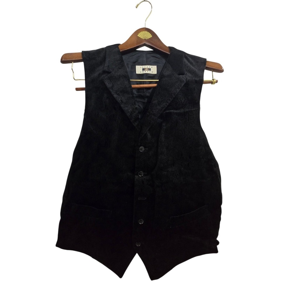 Joseph Abboud Black Paisley Waistcoat Vest Size 40R Formal Wedding Party Goth